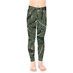 Monstera Plant Tropical Jungle Leaves Pattern Kids  Classic Winter Leggings by Ravend