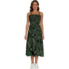 Monstera Plant Tropical Jungle Leaves Pattern Sleeveless Shoulder Straps Boho Dress by Ravend