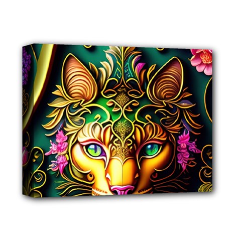 Ai Generated Paisley Pattern Feline Floral Deluxe Canvas 14  X 11  (stretched)