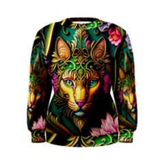 Ai Generated Paisley Pattern Feline Floral Women s Sweatshirt