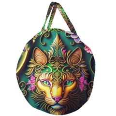 Ai Generated Paisley Pattern Feline Floral Giant Round Zipper Tote by Ravend
