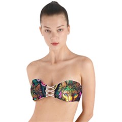 Ai Generated Paisley Pattern Feline Floral Twist Bandeau Bikini Top by Ravend