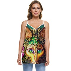 Ai Generated Paisley Pattern Feline Floral Casual Spaghetti Strap Chiffon Top