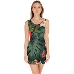 Flowers Monstera Foliage Tropical Jungle Drawing Bodycon Dress