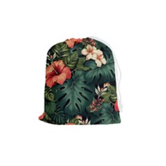 Flowers Monstera Foliage Tropical Jungle Drawing Drawstring Pouch (medium)