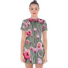 Pure And Radiant Watercolor Flowers Drop Hem Mini Chiffon Dress by GardenOfOphir
