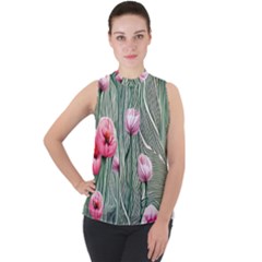 Pure And Radiant Watercolor Flowers Mock Neck Chiffon Sleeveless Top by GardenOfOphir