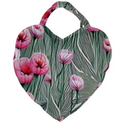 Pure And Radiant Watercolor Flowers Giant Heart Shaped Tote by GardenOfOphir