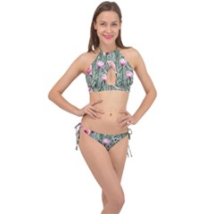 Pure And Radiant Watercolor Flowers Cross Front Halter Bikini Set by GardenOfOphir