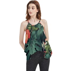 Flowers Monstera Foliage Tropical Jungle Drawing Flowy Camisole Tank Top