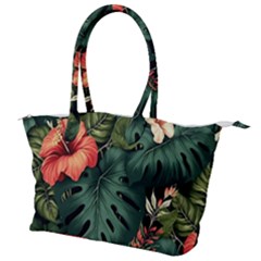 Flowers Monstera Foliage Tropical Jungle Drawing Canvas Shoulder Bag