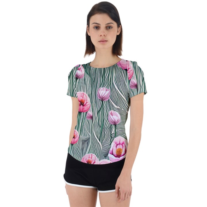 Pure And Radiant Watercolor Flowers Back Cut Out Sport Tee