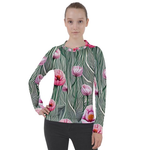 Pure And Radiant Watercolor Flowers Women s Pique Long Sleeve Tee by GardenOfOphir