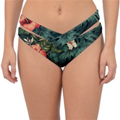 Flowers Monstera Foliage Tropical Jungle Drawing Double Strap Halter Bikini Bottoms