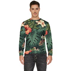 Flowers Monstera Foliage Tropical Jungle Drawing Men s Fleece Sweatshirt by Ravend