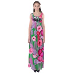 Mysterious And Enchanting Watercolor Flowers Empire Waist Maxi Dress by GardenOfOphir