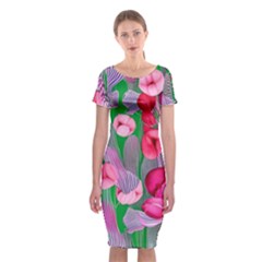 Mysterious And Enchanting Watercolor Flowers Classic Short Sleeve Midi Dress by GardenOfOphir