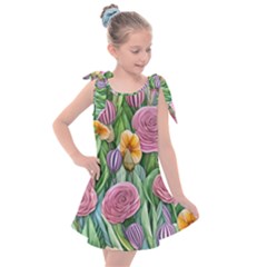 Delicate And Dazzling Watercolor Flowers Kids  Tie Up Tunic Dress by GardenOfOphir