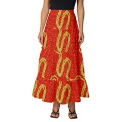 Background Ornamental Pattern Abstract Seamless Tiered Ruffle Maxi Skirt