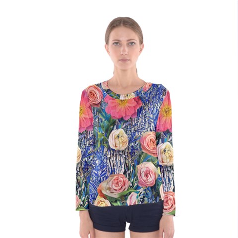 Captivating Watercolor Flowers Women s Long Sleeve Tee by GardenOfOphir