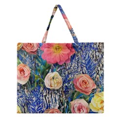 Captivating Watercolor Flowers Zipper Large Tote Bag