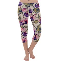 Flowers Pattern Decorative Wallpaper Scrapbooking Capri Yoga Leggings