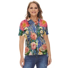 Captivating Watercolor Flowers Women s Short Sleeve Double Pocket Shirt