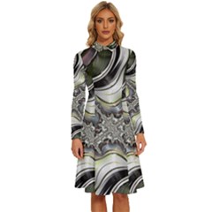 Fractal Background Pattern Texture Abstract Design Art Long Sleeve Shirt Collar A-line Dress by Ravend