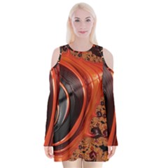 Fractal Background Pattern Texture Abstract Design Velvet Long Sleeve Shoulder Cutout Dress