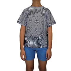 Fractal Background Pattern Texture Abstract Design Silver Kids  Short Sleeve Swimwear