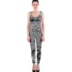 Fractal Background Pattern Texture Abstract Design Silver One Piece Catsuit