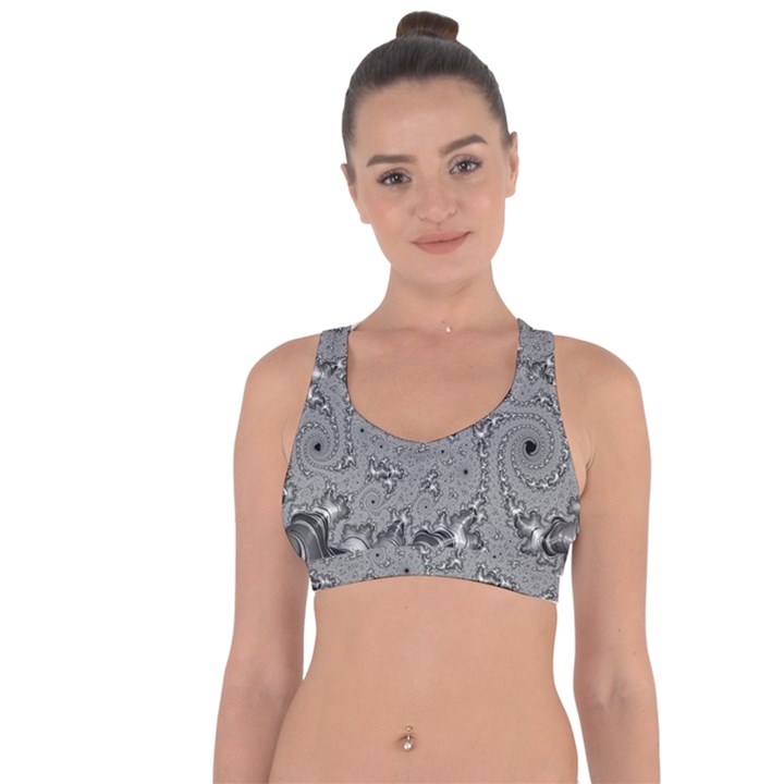Fractal Background Pattern Texture Abstract Design Silver Cross String Back Sports Bra