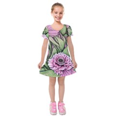Sumptuous Watercolor Flowers Kids  Short Sleeve Velvet Dress by GardenOfOphir
