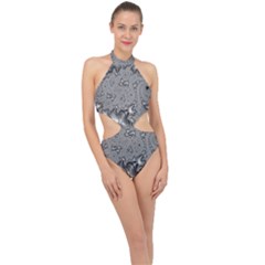 Fractal Background Pattern Texture Abstract Design Silver Halter Side Cut Swimsuit