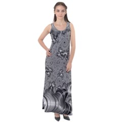 Fractal Background Pattern Texture Abstract Design Silver Sleeveless Velour Maxi Dress by Ravend