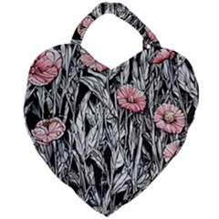 Luxurious Watercolor Flowers Giant Heart Shaped Tote