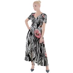 Luxurious Watercolor Flowers Button Up Short Sleeve Maxi Dress by GardenOfOphir