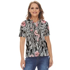 Luxurious Watercolor Flowers Women s Short Sleeve Double Pocket Shirt