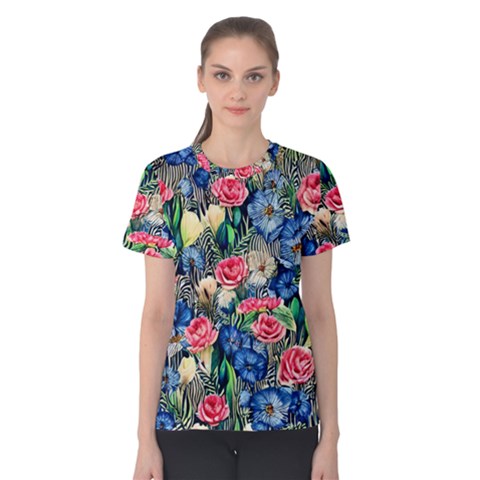 Exquisite Watercolor Flowers Women s Cotton Tee by GardenOfOphir