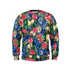 Exquisite Watercolor Flowers Kids  Sweatshirt by GardenOfOphir