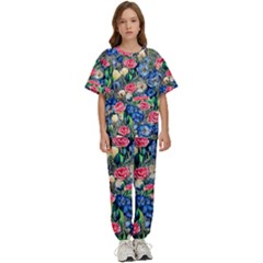 Exquisite Watercolor Flowers Kids  Tee And Pants Sports Set by GardenOfOphir