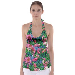 Dazzling Watercolor Flowers Babydoll Tankini Top