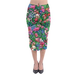 Dazzling Watercolor Flowers Midi Pencil Skirt