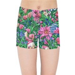 Dazzling Watercolor Flowers Kids  Sports Shorts