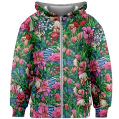 Dazzling Watercolor Flowers Kids  Zipper Hoodie Without Drawstring by GardenOfOphir