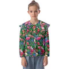 Dazzling Watercolor Flowers Kids  Peter Pan Collar Blouse