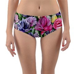 Majestic Watercolor Flowers Reversible Mid-waist Bikini Bottoms by GardenOfOphir