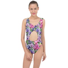 Majestic Watercolor Flowers Center Cut Out Swimsuit by GardenOfOphir