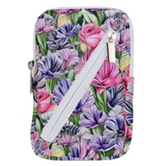 Majestic Watercolor Flowers Belt Pouch Bag (small) by GardenOfOphir