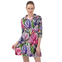 Majestic Watercolor Flowers Mini Skater Shirt Dress